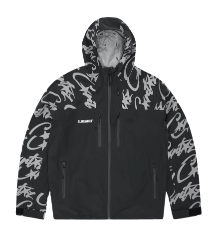 Corteiz Elitework Waterproof Shell Black Windbreaker